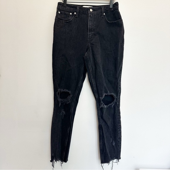 Abercrombie & Fitch Curve Love High Rise Mom Jean Black 29 8 Long Distressed - Picture 3 of 11